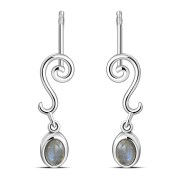 Swirling Ethnic Dangling Drop Stud Silver Earrings w/ Labradorite Stone - e166